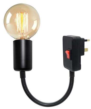 E27 Flexible Lamp Holder, Plug in Light Socket, Bulb Holder with Plug and 9MM Thick Gooseneck, Extension Bulb Adapter with On/Off Switch, Bulb Socket with Plug, Extension Lamp Converter, No Bulb