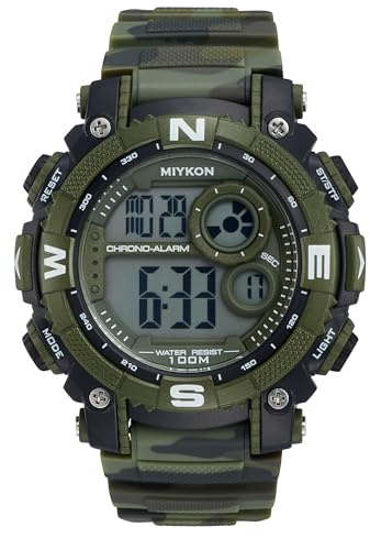 Miykon Green Military Watches for Men - Tactical Digital Mens Sports Watches - Shockproof Resin, Super Illuminator, Stopwatch & Timer, Alarm, Dual Time, 24hr Military Time, 100M Waterproof Watch