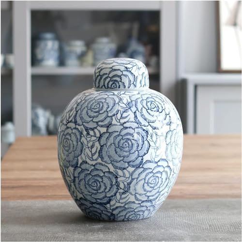 Fruta antigua pintada a mano azul y blanco jarrón de porcelana decoración china antigua sala de estar flor hidropónica (color: lata redonda individual)