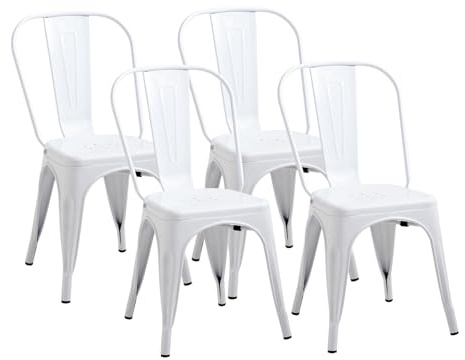 JZGORC Set di 4 Sedie da Pranzo in Stile Industriale Retrò, Aspetto Metallo, Design Impilabile, Sedie per Ristoranti, Bistrot, Caffè, Matrimoni in Giardino - Bianco