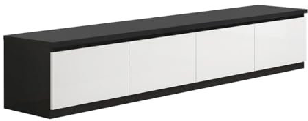 AltoBuy DEYTON - Meuble TV 4 Portes Laqué Noir et Blanc Brillant