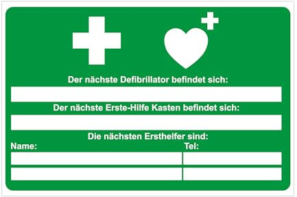 Indigos UG - Schild Defibrillator Nächster Info - 210x148 - Hotel, Firma, Schutz, KITA, Arzt, Praxis - Sicherheit - Warnung - Aluverbundplatte 3mm, Wohnung - Hinweisschild - Warnschild