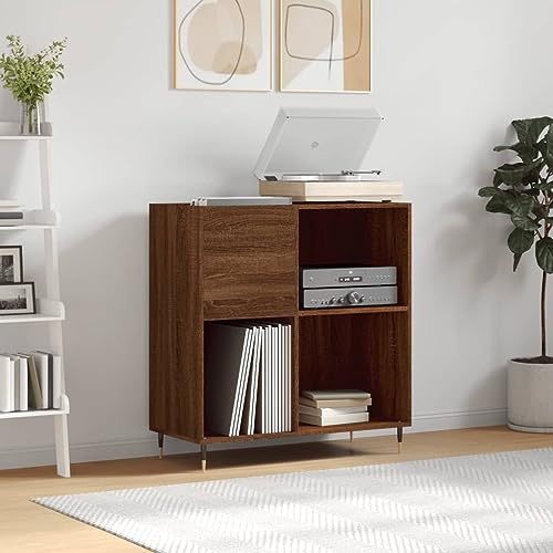 IKAYAA Mueble Tocadiscos, Mueble de Discos de Madera 84,5x38x89 cm, Tocadiscos de Vinilo Stand, Estanteria CD, Mueble para Vinilos, FS23E Marrón Roble