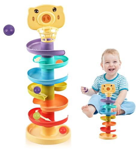 Regenbogen Kugelturm Motorikspielzeug, Bunte Kugelturm Rollbahn, Bunte Rolling Ball Stapelturm Spielzeug, Motorikspielzeug für Kinder