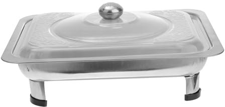 Amosfun Stainless Steel Buffet Stove Food Holding Plate Versatile Restaurant Food Tray Square Four-Legged Party Serving Tray for Catering and Banquets