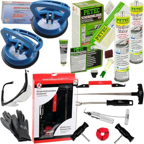 Kfz Geklebte Windschutz-Scheiben Ausbau-Werkzeug Gummisauger Kleber-Set 2x | 60300+7998+80887+9954+83333+83310, Glas-Reparatursatz