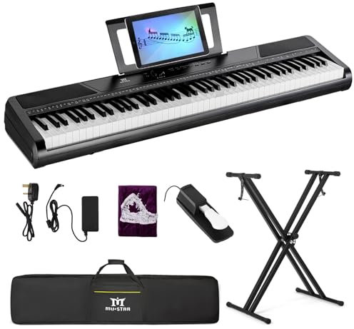 MUSTAR Digital Piano 88 Semi Weighted Keys with Stand, 88 Key Piano Keyboard for Beginners, Full Size Electric Piano Keyboard 88 Keys, 2x25W Stereo Speakers, Case, Sustain Pedal (Black)