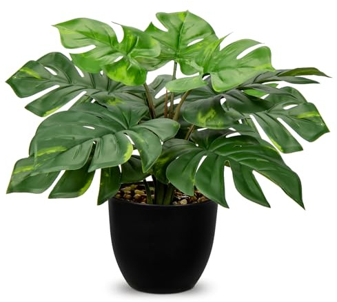 Hollyone Plante artificielle Monstera de 37 cm, plantes tropicales décoratives pour intérieur, décoration de chambre, bureau, maison