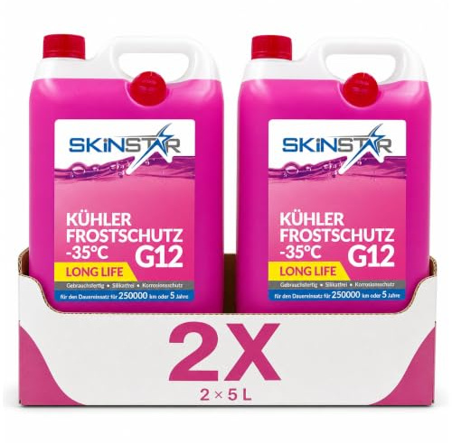 SkinStar Kühlerfrostschutz G12-35°C 10L Kühlmittel gebrauchsfertig Auto | Gebrauchsfertiges Motorkühlmittel rosa: Frostschutz bis -35°C, silikatfrei, Long Life für 250.000 km oder 5 Jahre