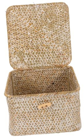 Ciieeo Caja Mimbre con Tapa de Bambú white, 1 Pieza, Tejido Artesanal | Caja Almacenamiento Bambu, Caja Decorativa Bambu, Cestas Bambu Almacenaje, Diseño Sencillo