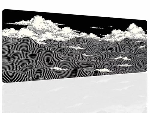 Tapis de Souris Vagues, Tapis Souris XXL, 1600x800x4mm Tapis de Bureau Gaming AntidéRapant, Tapis Bureau étanche, sous-Main pour Clavier et Souris, Mouse Pad Mat, pour Gamer, Ordinateur, Pc 1313