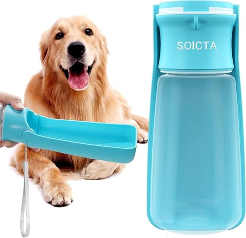 SOICTA Portable Dog Water Bottle for Walking 19 OZ or 12 OZ Portable Pet Water Bottles for Puppy Small Medium Large Dogs Water Dispenser Bowl Dog Accessories(19OZ Blue)