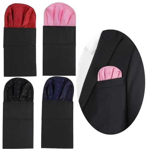 NiceYnn 4 fazzoletti pre-piegati stampati da uomo con tasca su carta per costume formale da matrimonio, cartone regolabile rotondo a pois B
