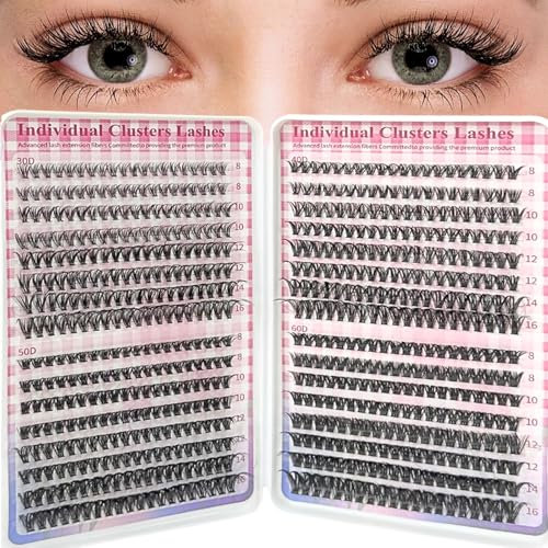 LUFFLOK 640 Pezzi Ciglia Finte Ciuffetti, 30D+40D+50D+60D Kit Ciglia Extension, D Curl 8-16mm Ciuffetti Ciglia Finte, DIY Eyelash Extension Kit Estensioni Ciglia Individuali Naturale(30-40-50-60D)