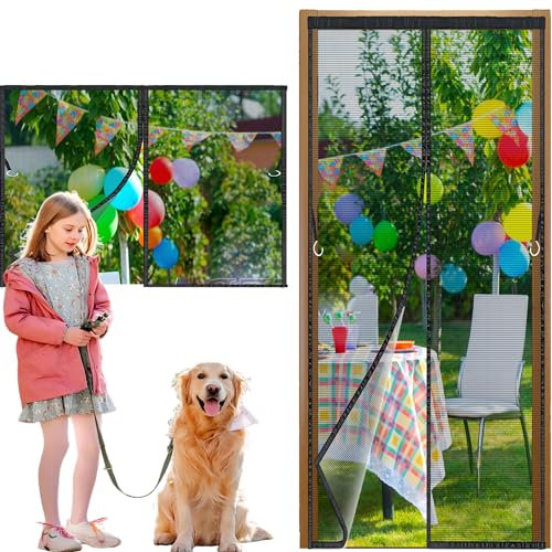 Fliegengitter Magnet Tur, 130x160cm Balkontür Insektenschutz Fliegenvorhang Magnetisch Türe, Insektenschutz Vorhang tür Terrassentür, Insektengitter Lamellenvorhang Magnetvorhang Schwarz