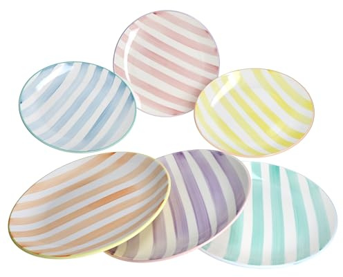 MamboCat Beach Pastello Stripes 6er Set Speiseteller I Ø 26,6cm I Steingut-Essteller mit Pastell Streifen für 6 Personen I große Teller für Hauptmahlzeiten, zum Grillen & Co