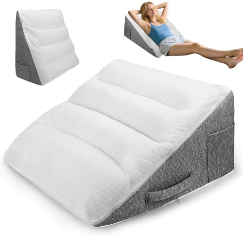 Strixorn Almohada de cuña de espuma viscoelástica, almohada de lectura, almohada terapéutica para dormir para reflujo, apnea del sueño y problemas de espalda (55 x 55 x 25 cm, inclinación de 25°