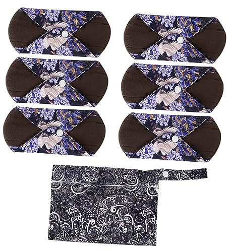 PACKOVE 7stücke Wiederverwendbare Menstruationsbinden Aus Bambusfasermaterial Waschbare Damenbinden Mit Flügel Und Druckknöpfen Wasserdichte Außenschicht Lagerungstasche Enthalten Für
