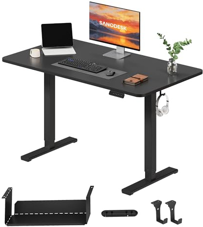 SANODESK Höhenverstellbarer Schreibtisch elektrisch 120x60 cm | mit einteiliger Tischplatte,kompakter Bürotisch für Homeoffice,ergonomischer Sitz-Steh-Schreibtisch mit Arbeitsfläche Schwarz
