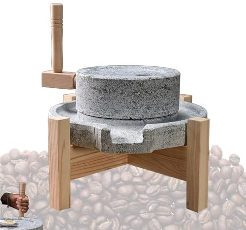 LFHWHKJ Stone Mill Grinder Handmade, Home/Commercial Grain Milling Machine, Hand Large Natural Granite Paste Mill, Wet Dry Pulverizer with Wood Frame for Nuts, Rice, Grains, Herbs & Spices(B)