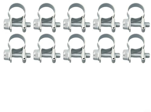 Fuel Line Clamps Mini Hose Clips 10 Pack Nut and Bolt Design for Small Diameter Pipes (9-11mm)