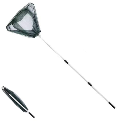 Fiske teleskop håv 150 cm, fisknät hopfällbar kompakt fisknät håv damm karphåv, utomhus fisketillbehör fiske håv för vuxna (femkantig huvud/grön)
