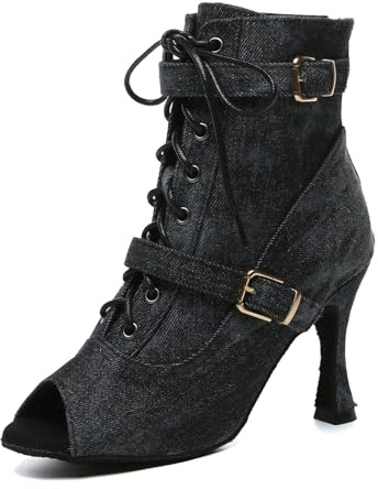 Miyoopark dam latin standard dansskor sexig kväll feststövlar, L636 Denim svart 9 cm klack, 42.5 EU