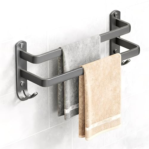 ATTEEFI 28,5 cm Appendi Asciugamani Bagno, Design a Doppia Asta Portasciugamani da Parete, Alluminio Spaziale Porta Salviette Bagno, Grigio Scuro, per Bagno, Cucina, Camera da Letto