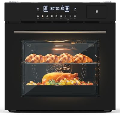 24 Inch Built-in Electric Single Wall Oven, 2.5 Cu.ft Convection Oven with 8 Baking Modes, 3000W 240V, Stainless Steel Touch Control Oven with 3D Surround Heating, Timer & Safety Lock, Black Finish