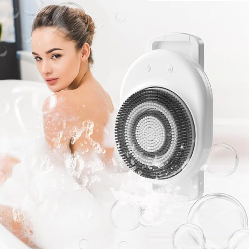 Electric Body Brush, Wall-Mounted Body Brush with Soft Bristles, Rechargable Body Shower Brush for Cleansing, Brushing, Massaging, with Bath Brush Heads,Presents for Women Men Relaxation at Office
