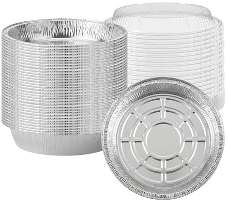 CHPL Round Aluminum Foil Pie Pans with Snap-On Dome Lids – Recyclable, Durable & Food-Grade Foil Plates, Round Tin Foil Pans, Trays for Party Baking Roasting Cooking ((9 Inch) Pack of 50 Pcs)