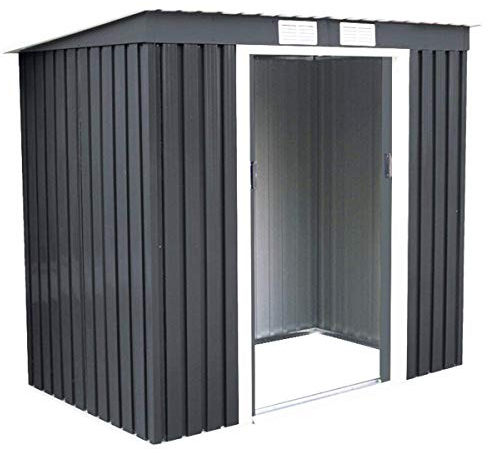 COSTWAY Gartenhaus Metall, 4,2m³ Gerätehaus mit Fundament, Geräteschuppen mit Pultdach & 2 Schiebetüren, 213x130x173cm Garten Schuppen, Geräteschrank Outdoor, Anthrazit