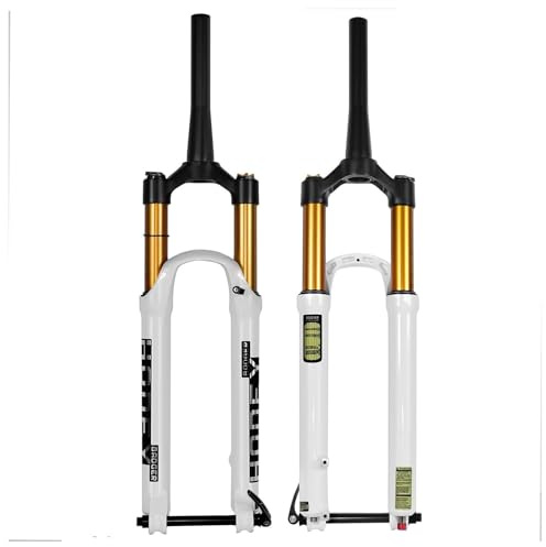 LHHL 27,5 29 Fahrradgabeln MTB Luftfederung Fahrradgabel 1-1/2 Konisches Rohr 15x100mm Achse Scheibenbremse Federweg 140mm Dämpfungseinstellung(White,29in)