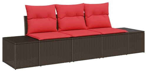 Mhdvray 3-Sitzer Gartenmöbel Set Braun Poly-Rattan Sofa Set Lounge Set mit Kissen Höhenverstellbarer Tisch Modulare Rattanlounge Sitzgruppe für Terrasse Balkon