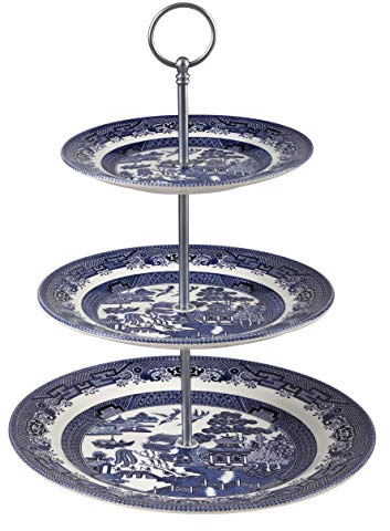 Churchill Blue Willow 3-Tier Earthenware Cake Stand
