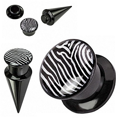 Piercingfaktor Piercing Ohrpiercing 2 in 1 Flesh Schraub Plug Plus Dehnungsstab Dehnstab Taper Expander Ohr Stab Schwarz Zebra 14mm
