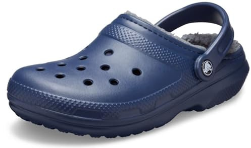 Crocs Classic Unisex Lined Clog, Soft, Fuzzy Liner for Extra Warmth with Slip On Style, in Navy/Charcoal Lining, Size M9W10 UK
