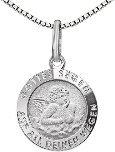 CLEVER SCHMUCK Set silver barn hänge ängel diameter 12 mm med guds välsignelse på alla dina vägar, baksida för helig dop och kedja Venezia 40 cm sterlingsilver 925 för pojkar eller flickor