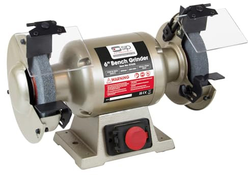 SIP Electric Bench Grinder 6 230V 370W 2980RPM 150mm x 20mm Wheel, Coarse and Fine Grit Grinding Wheels with a Wire Wheel Included