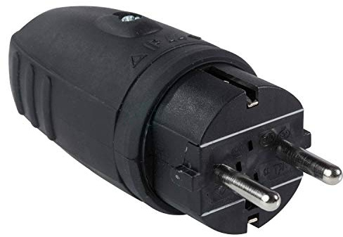 as Schwabe - Enchufe de goma NF 230 V/16 A sin cable de alimentación 2PT con conexión a tierra, apto para uso exterior IP44 Made in Germany, negro I 860410
