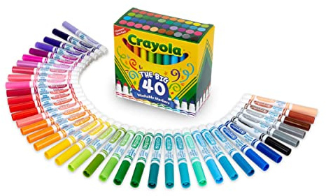 Crayola Ultra Clean Washable Markers (40ct), Broad Line Colored Markers for Kids, Coloring Book & Art Marker Set, Gifts for Kids. Ages 3+