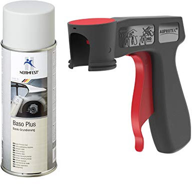 AUPROTEC Pistolengriff + Normfest Grundierung Haftgrund Füller Baso+ Lack Rostschutzgrundierung Spray grau 1x 400ml