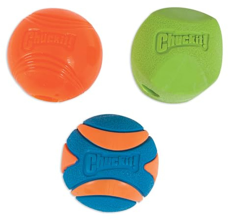 ChuckIt! Fetch Gummi hundboll Medley, Strato, ostatisk, ultra gnisslande bollar för hundar, hållbar högstudsande launcher kompatibel hundleksak gen 2 – 3-pack, medium