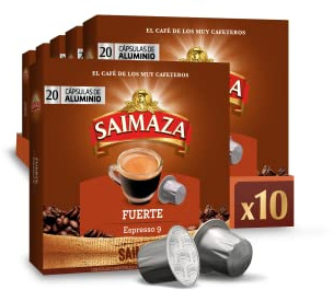 Saimaza Café Fuerte | 200 Cápsulas | Amazon Exclusive | Intensidad 9, Compatible con máquinas Nespresso