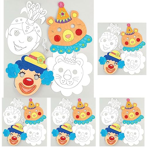 Baker Ross Masken „Zirkus“ zum Ausmalen (8 Stück) – Masken mit verschiedenen Zirkusmotiven für Kinder zum Gestalten und Verkleiden, Weiß