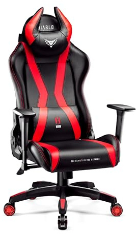 Diablo Gaming Stuhl X-Horn 2.0 Bürostuhl Gamer Chair Schreibtischstuhl 3D Armlehnen Ergonomisches Design Nacken/- Lendenkissen Kunstleder Wippfunktion Rot Normal (L)