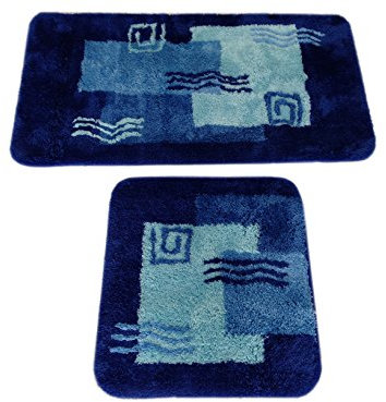S&S-Shop Badematte Set | Blau | Mailand | 2 teilig | rutschfest | WC-Vorleger 50 x 45 cm | Badvorleger 50 x 90 cm | Badteppich | Teppich | Bad | Badezimmer