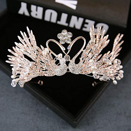 THTHT Krone Haarschmuck Braut Prinzessin Retro Weibliche Modelle Golden White Crystal Swan Pearl Haar Clip Einfach Edle Feine Hochzeit Wunderschöne Heilige Luxus