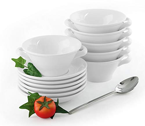 Holst Porzellan ACC 05 SET 12 Suppentasse 0,35 l mit Untertasse Set 12-teilig für 6 Personen, Porzellan