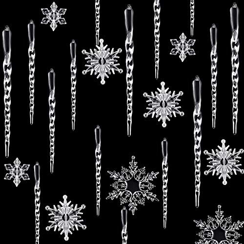 Chuangdi 72 Pcs Snowflake Icicle Ornaments for Christmas Tree Twisted Glitter Icicles Acrylic Hanging Drop Decoration for Winter Xmas Holiday Party New Year Outdoor Supplies(Clear)